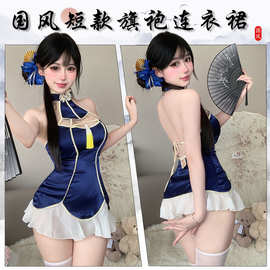 性感情趣内衣古韵镂空露胸旗袍调情露胸制服诱惑睡衣裸背套装2827