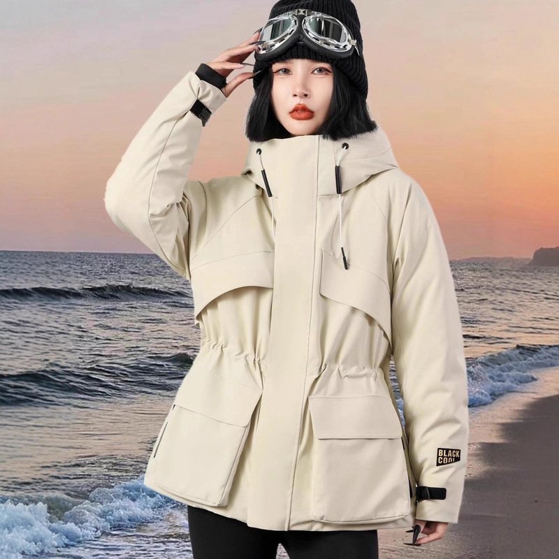 Authentic Clearance Special Price He Chaolian's Same Style Black Gold Waterproof White Goose down Jacket Waist-Cinching Workwear Outdoor Jacket