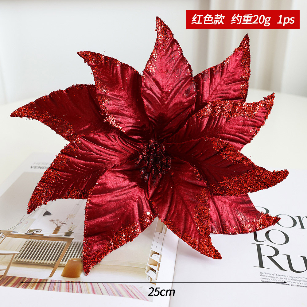 Flores y hojas artificiales con brillo para árbol o arreglos navideños, decoración elegante