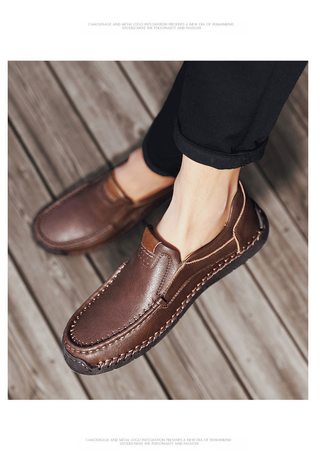 Giày lười nam da tổng hợp mũi tròn đế bằng, giày slip-on cỡ lớn may chỉ thủ công — 9918 Màu đen, 9918 nâu nhạt, 9918 nâu đậm chi tiết 17