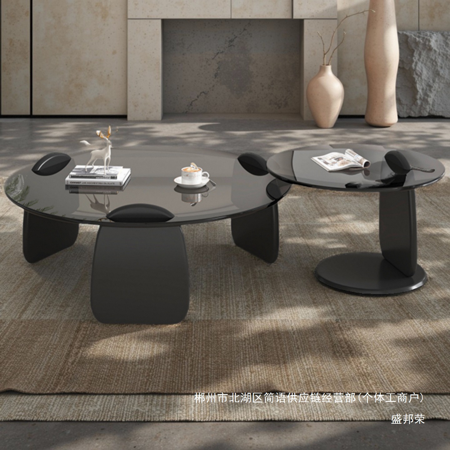 Fábrica directa de fábrica directa pequeña sala de estar de vidrio temperado mesa de té redonda combinación de mesa de té de lujo ligera