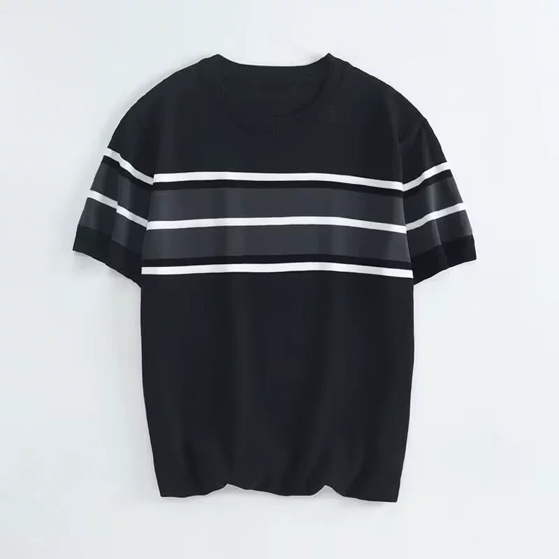 Летний новый мужской стиль английский пуловер в полоску топ легкий повседневный мода с короткими рукавами молодежная трикотажная футболка