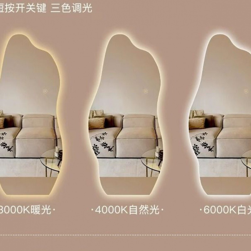 网红ins带LED灯穿衣镜云朵落地式不规则镜子卧室宿舍全身镜|undefined
