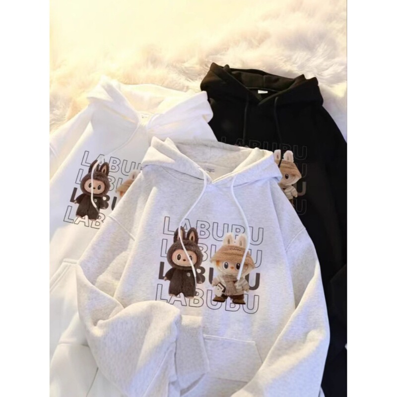 Cross-border Taiwan 2025 Autumn and Winter New Cartoon Cute Rags Hooded Women's Loose plus size Long-sleeved Top
