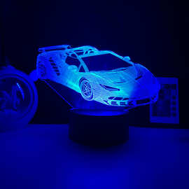 亚克力视觉3D LED夜光跑车USB触摸16变色灯儿童卧室装饰灯