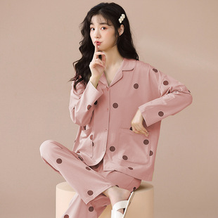 2025 New Fashion Spring Pajamas Women's Long-Sleeved Imitation Cotton Pull-Up Spring & Fall Sweet Home Wear Set Manufacturer