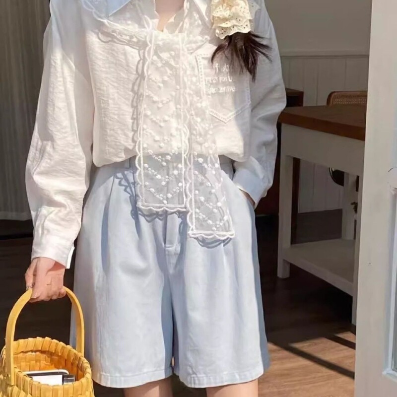 Korean Style Gentle Design Lace Shawl Long-Sleeve Shirt for Women 2026 New Model Chic Top Blouse