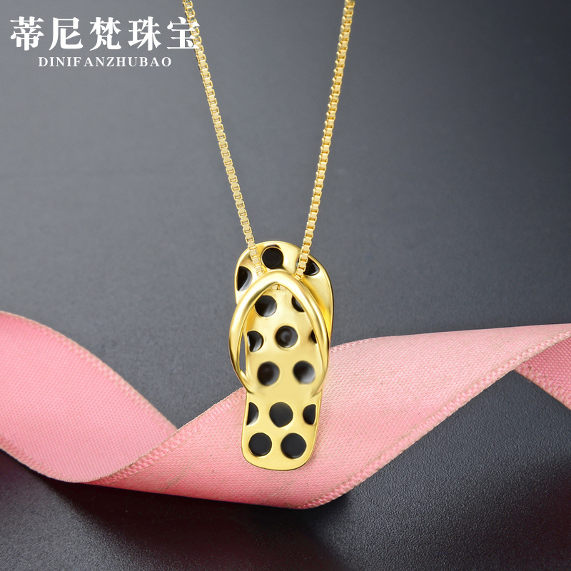 Diseño creativo estampado de leopardo zapatillas colgante europeo y americano exagerado s925 plata goteo clavícula cadena collar moda para las mujeres