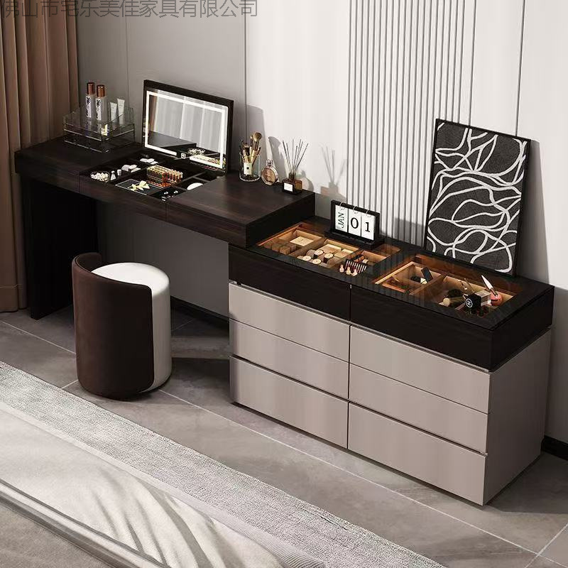 Italian Minimalist Dressing Table and Cupboard Integrated Bedroom Bedside Corner Storage Cabinet Jewelry Cabinet Flip-Top Dressing Table