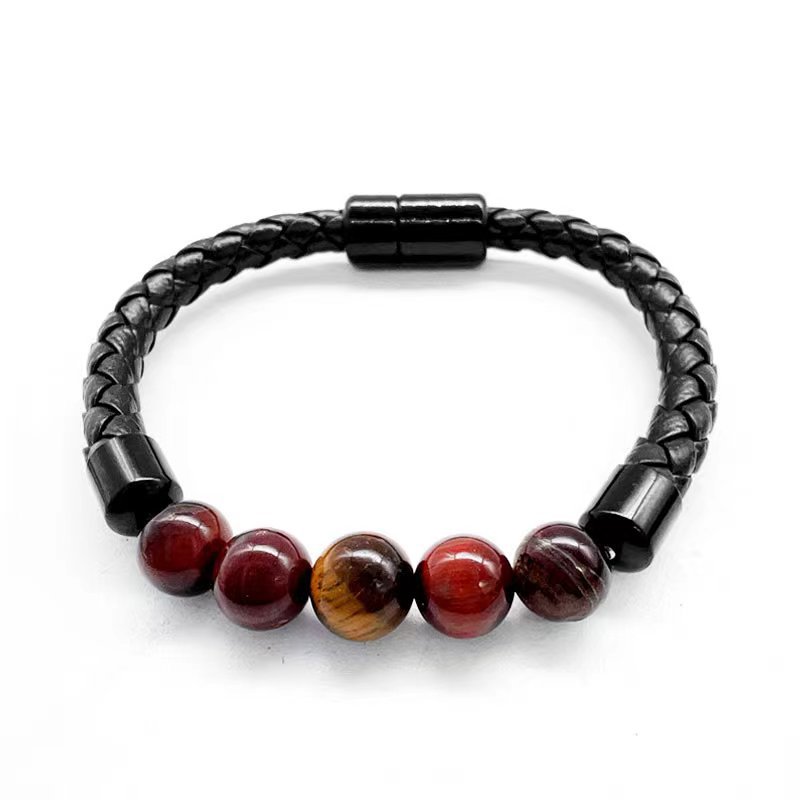 Cuerda de cuero-Red Tiger Stone + Yellow Tiger Stone