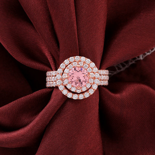 Cross-border Korean-style Temperament Main Stone 1 karat Cultivation Powder Treasure Ring Women's Mosaic Moussaint Diamond Simple 3-ring Stacked Wear