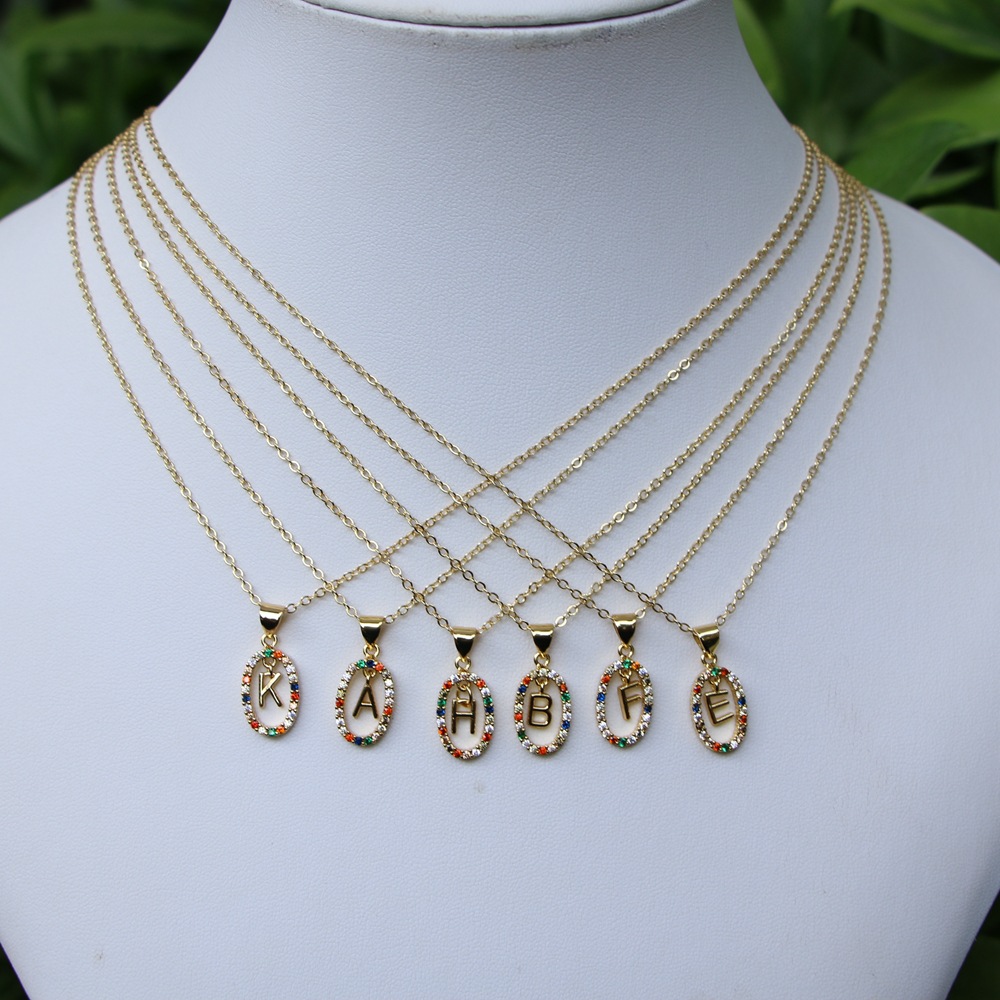 new micro-inlaid color zircon 26 English letters pendant copper necklace