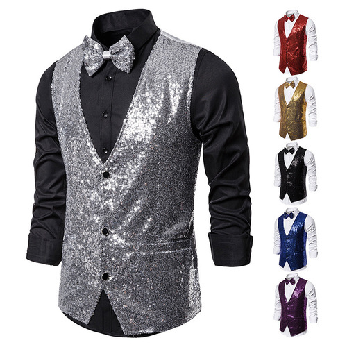 Men's stage performance vest with sequins, photography studio host, singer, emcee vest