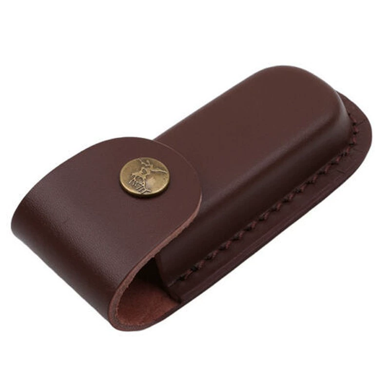 Coffee leather pocket knife, travel protective case, cowhide
