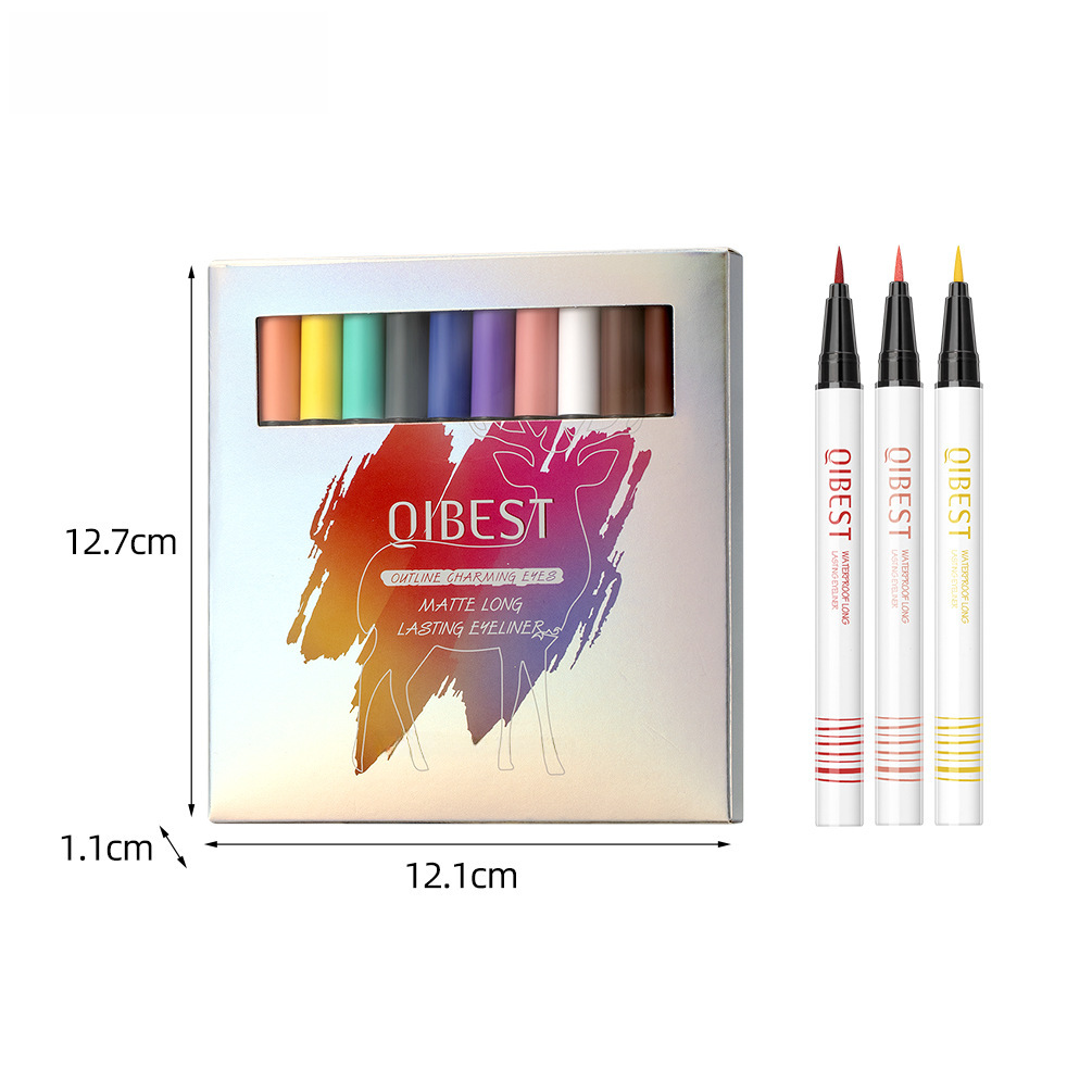QIBEST color eyeliner pen easy to color quick-drying thin waterproof non-blooming beginner lying silkworm eyeliner set