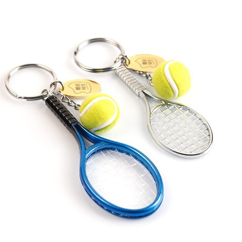 Cross-border line tennis keychain pendant simulation mini tennis racket keychain wholesale sporting goods gifts