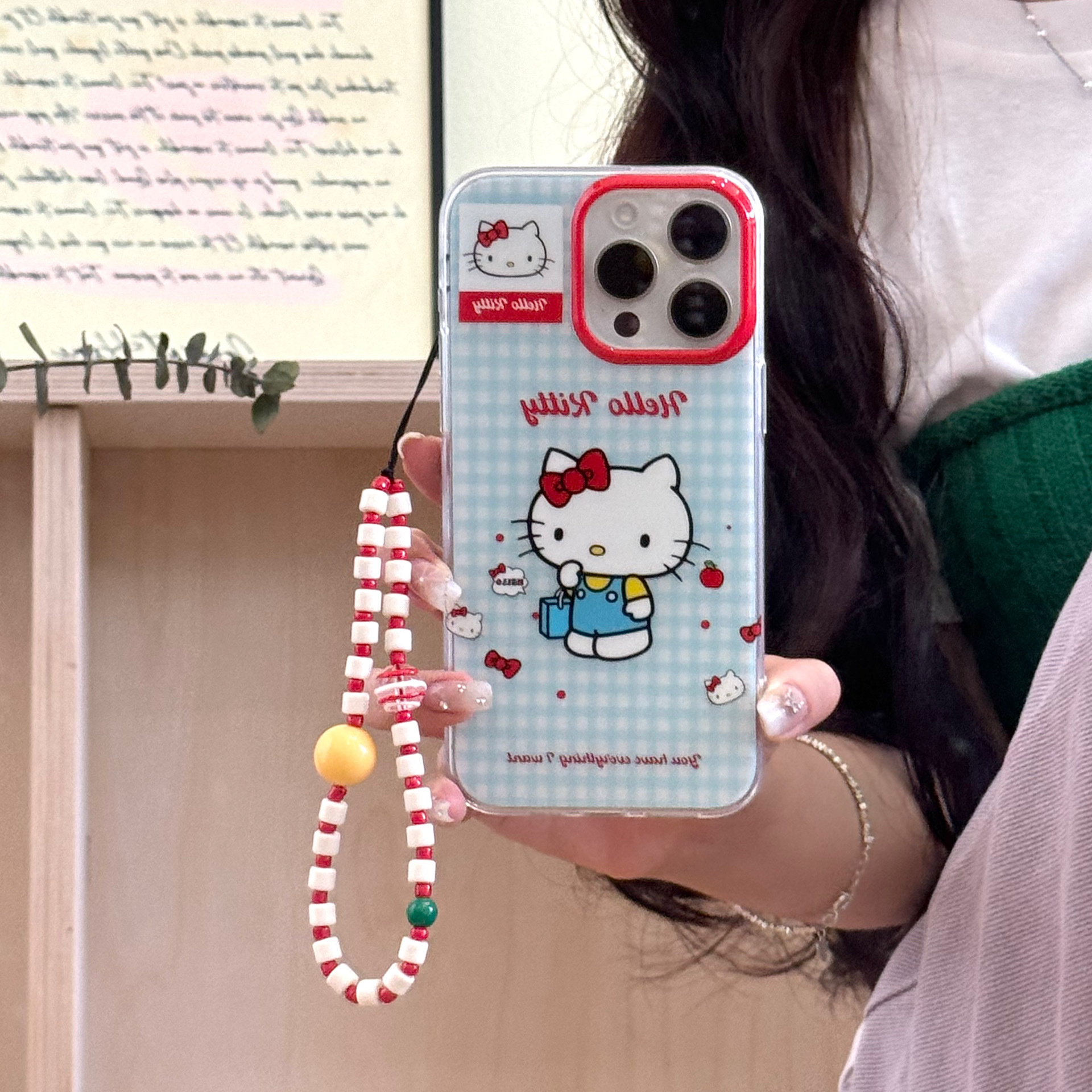 Capa azul de dibujos animados gato de compras IPhone15promax doble capa Apple 15pro/14 funda para teléfono móvil aplicable 13