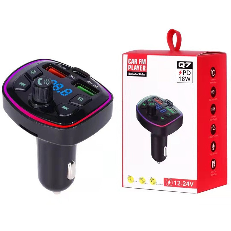 Cross-border Q7 car charger fast charging Bluetooth mp3 player car cigarette lighter smart pd car charger fast charging