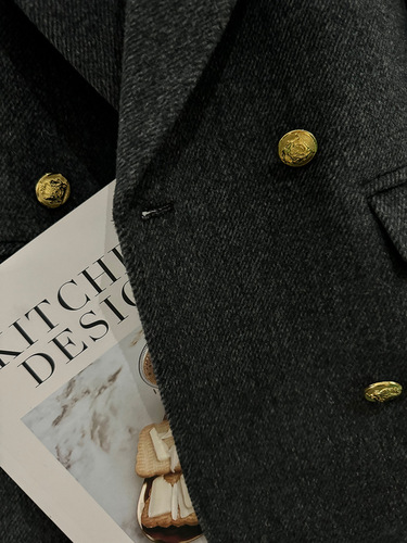 Women's Deep Gray Wool Blazer 2025 Autumn/Winter New Han Style Audrey Hepburn Inspired High-End Elegance Blouse