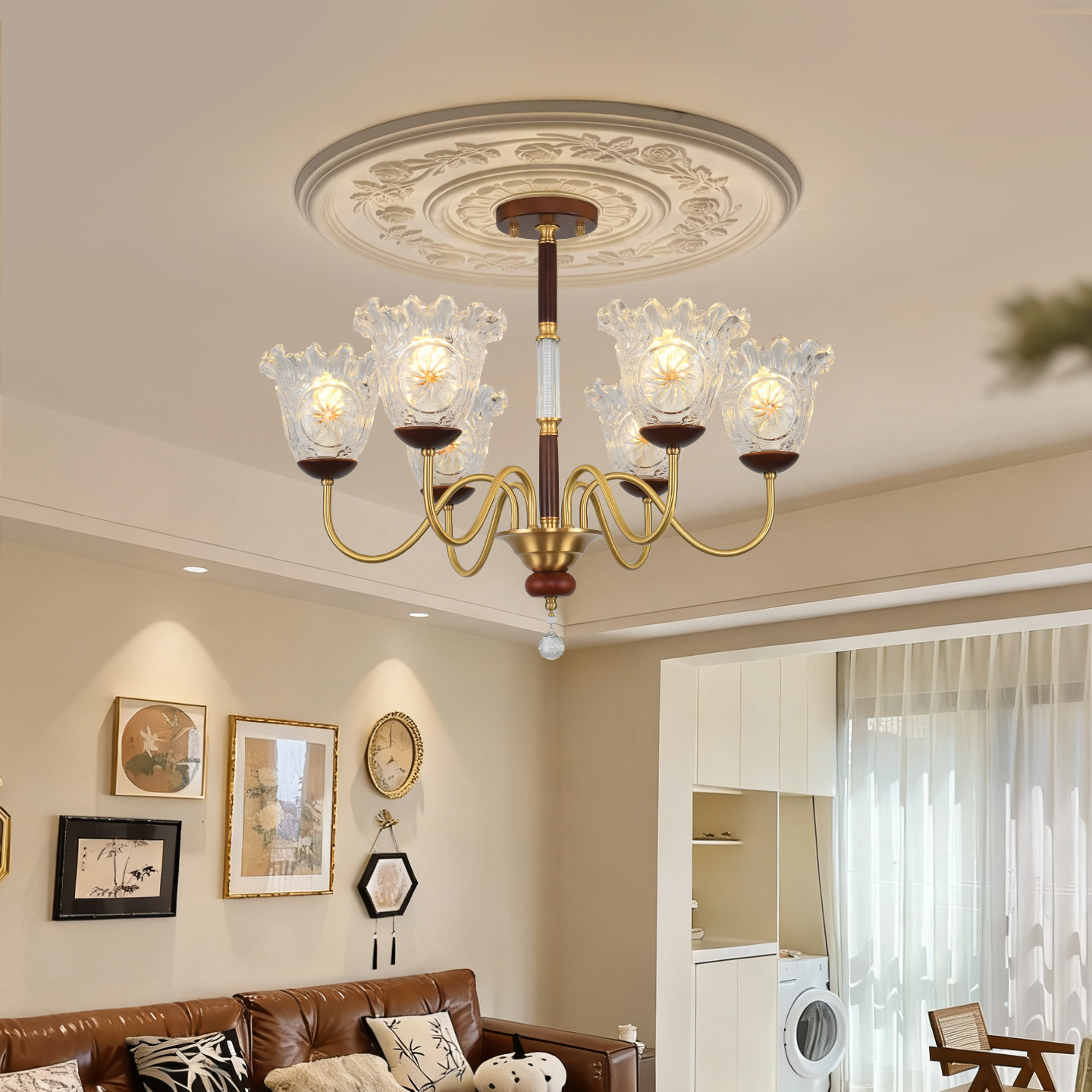Lantern francés 2026 nuevo estilo de sala de estar lujoso lujoso alto sentido de la atmósfera luz principal moderna y simple lámpara de pasillo 413L