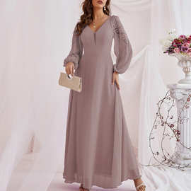 亚马逊晚礼服新款宽松修身伴娘服日常可穿派对裙雪纺一件代发