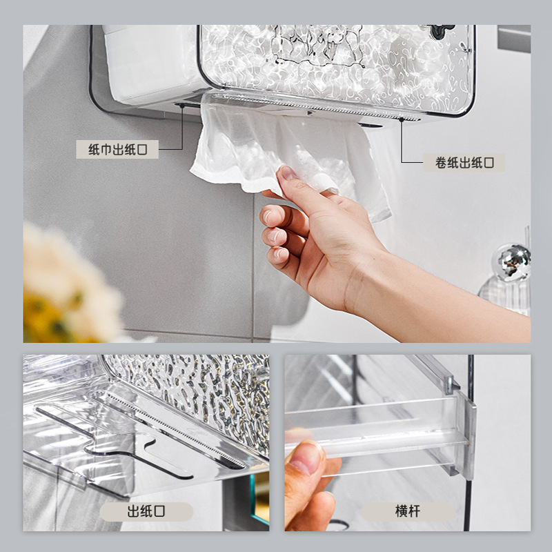 Caja de papel higiénico Almacenamiento de papel higiénico estante de almacenamiento montado en la pared rollo de papel higiénico caja de pañuelos sin perforar