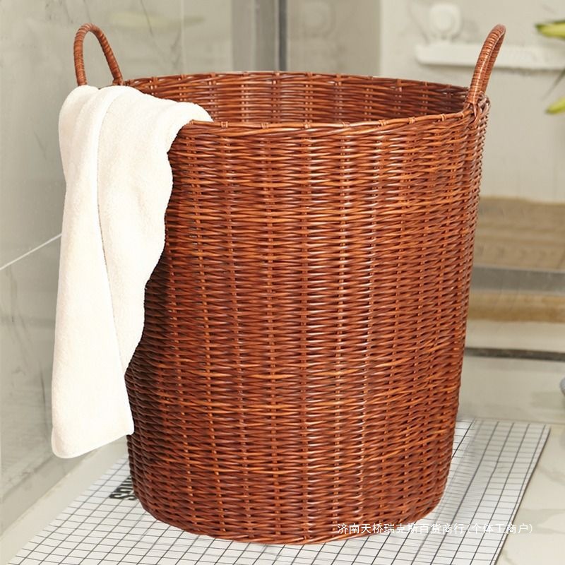 Light Luxury Household Dirty Clothes Storage Basket Dormitory Rattan Storage Basket Bucket Basket Bathroom Clothing Basket Popular Style