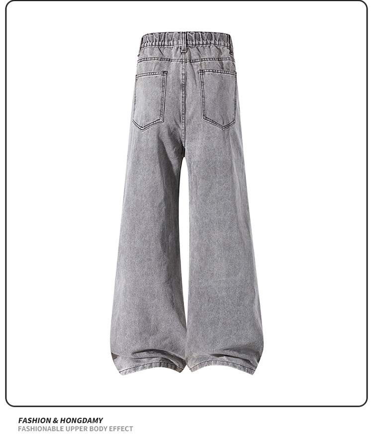 Men's Washed Flared Straight Leg Jeans High Street Style Retro American Loose Fit Long Pants For Teenagers_mkmklike.com