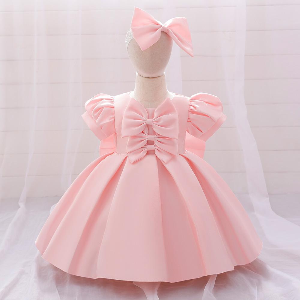 跨境亞馬遜兒童生日禮服裙花童禮服小女孩蓬蓬裙周歲蝴蝶結公主裙