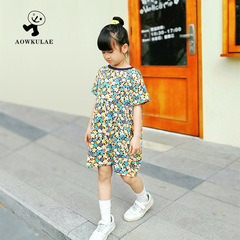 Summer Korean version of children's clothing, new girls' dresses, medium and large children's floral skirts, short-sleeved long nightgowns, children's skirts on behalf of
