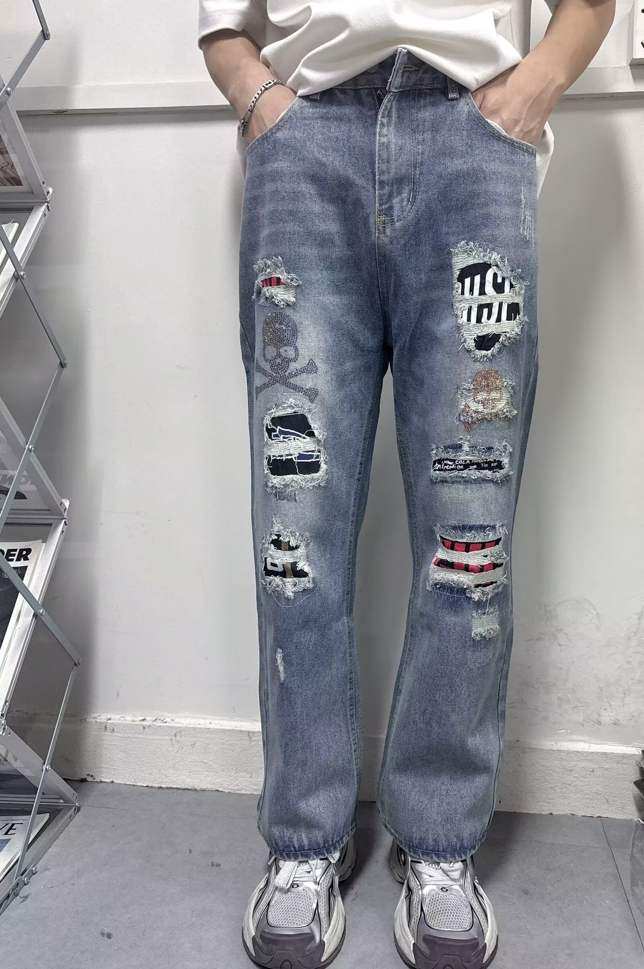 New Retro High Street Plus Size Loose Fit Jeans For Men Washed Paint Splattered Straight Leg Casual Long Pants Trendy_mkmklike.com