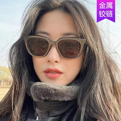 Internet celebrity Qin Xiaoxian's same style square star  new khaki sunglasses trendy sunglasses square and versatile