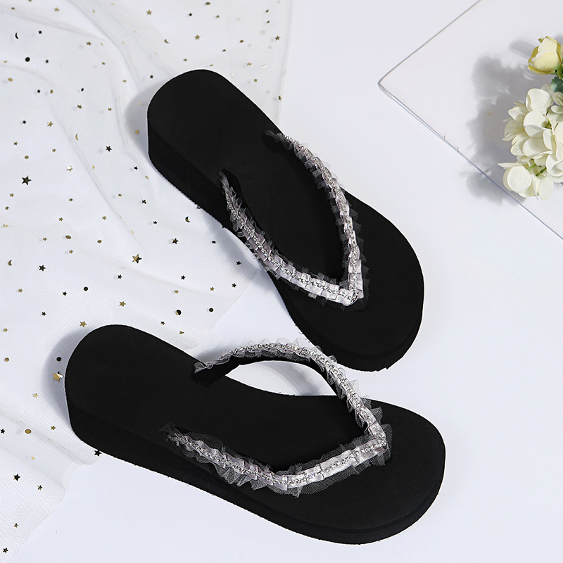 Rhinestones Open-Toed Flat Flip Flops NSKJX104848