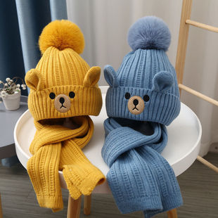 Children's Hat Scarf Set Boys and Girls Baby Wool Cap Fleece Warm Children's Pullover Knitted Hat Korean Cute