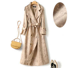 麂皮绒大衣外套女2024年秋季新款气质时尚印花过膝中长款风衣6791