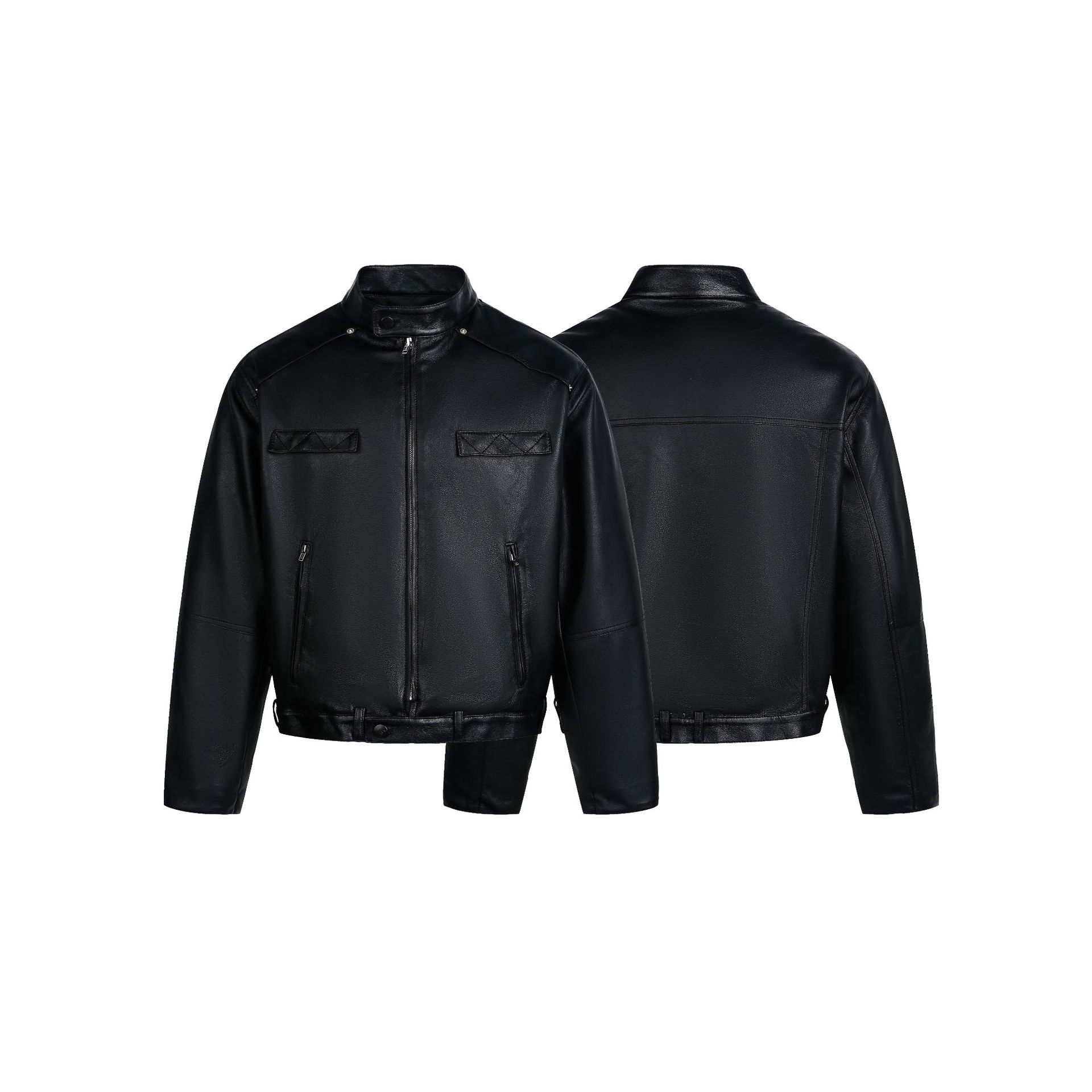 Yuu2025 Winter New American Stand Collar 90 White Duck down Pu Leather Black Men's Warm Motorcycle Style down Jacket Yr001