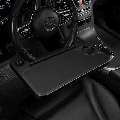 Car steering wheel tray, in-car dining tray, car tablet stand, computer table, car cup and drink holder (Car cup holder/beverage holder) - classic-black-upgraded-and-thickened-with-added-protective-pad