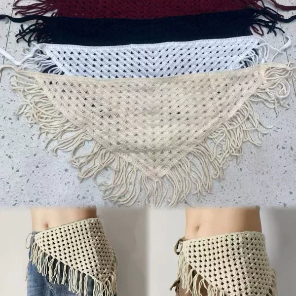 French-Style Headscarf Hepburn-Style Layered Wasteland-Style Apron Fashion Hollow Handmade Lace-Up Spicy Girl Triangle Strap