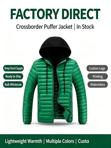 Autumn and winter men's lightweight hooded cotton jacket, portable and packable, plus-size casual warm cotton coat, cross-border