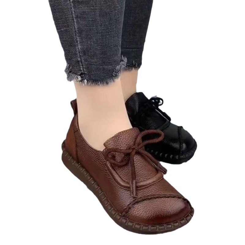 Mocasines con cordones para mamás al por mayor, primavera y otoño 2026, zapatos de cuero suave con plataforma y suela gruesa, novedades de primavera image 1