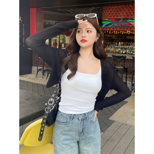 Linen Sun Protection Cardigan Knit Outerwear for Women Summer Tank Top Skirt Overcoat Short-Sleeve Top Thin Cardigan