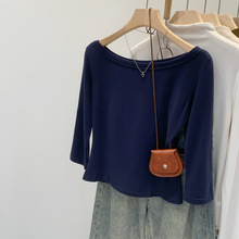 品牌现货独特漂亮一字领修身半袖T恤女2025夏季新款韩系chic感女