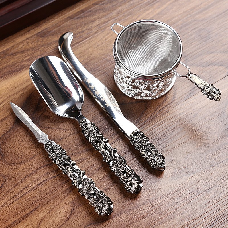 Hezi Tea Ceremony Six Gentlemen Tea Set Household Simple Tea Ceremony Accessories Tea Spoon Tea Holder Bamboo Tea Needle Tea Tray Ornaments