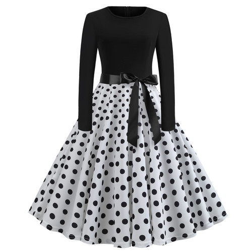 New retro dress, long-sleeved round neck, sexy digital printed dress, large discount