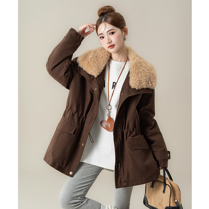 Lamb Fur Collar Parka Duck down Liner 2025 New Autumn and Winter Mid-Length Women's Slim Fur Jacket