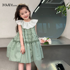 YOJIA女童天絲連衣裙夏季2024新款洋氣甜美公主裙兒童蓬蓬裙夏裝