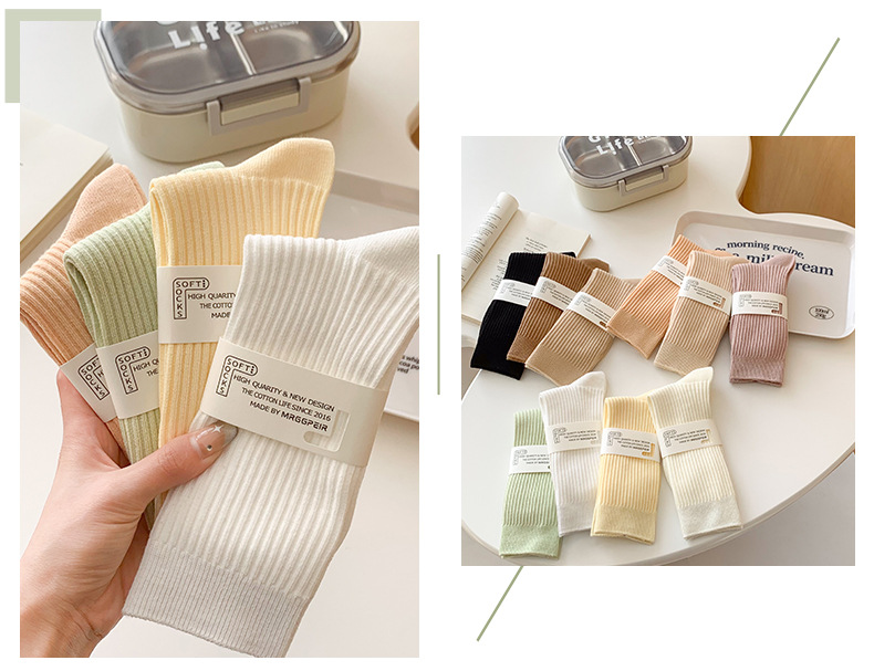 Socks Lingerie Type Cotton Fabric Type A Pair Basic Women's Solid Color Cotton Crew Socks