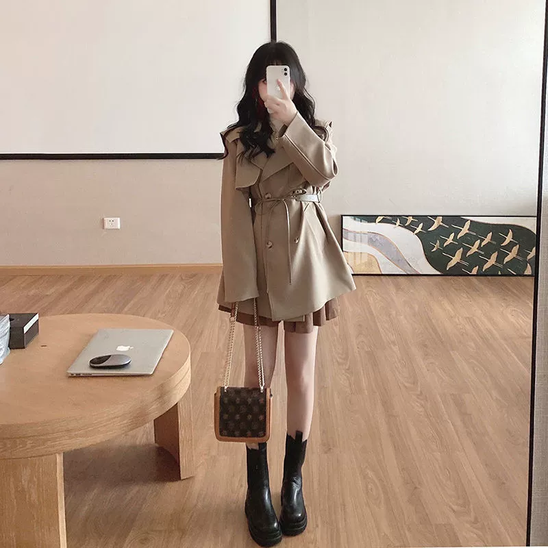 Autumn trench coat, design brace for leisure, jacket, Korean style, trend of season