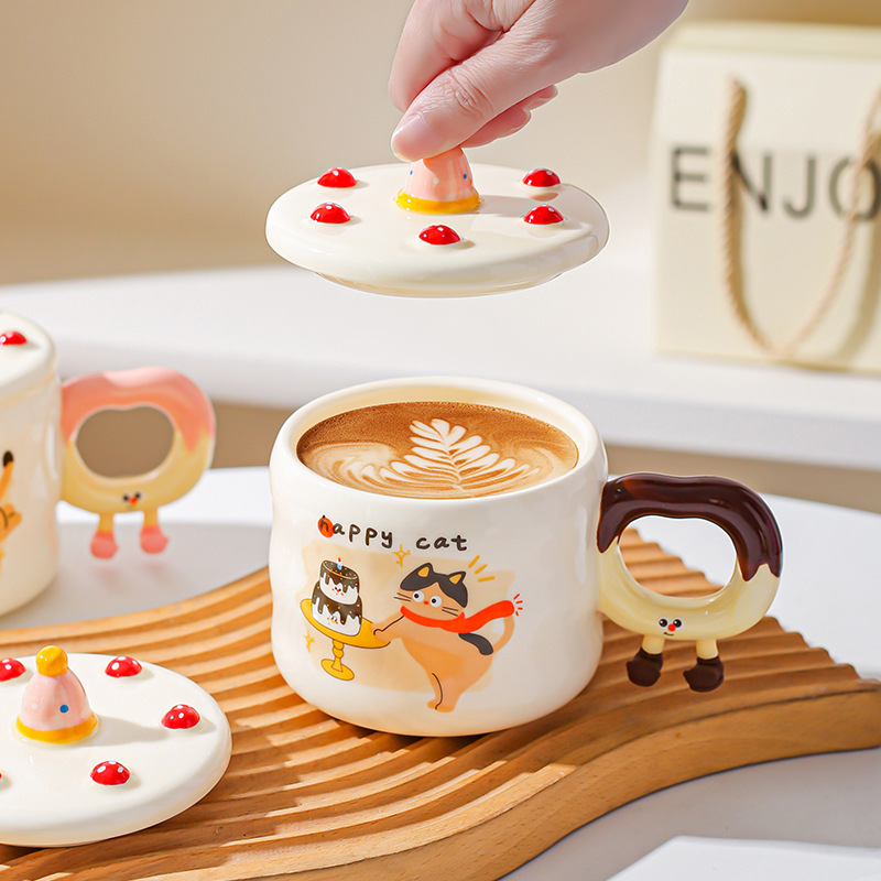 Creativo encantador de dibujos animados taza de pastel de cumpleaños taza de cerámica taza de regalo taza de café casera taza de agua taza de pareja