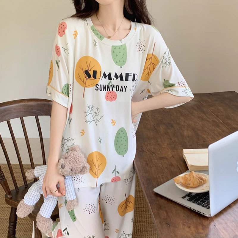 2026新款女士睡衣长裤夏季纯棉短袖薄款加大码宽松家居服两件套装
